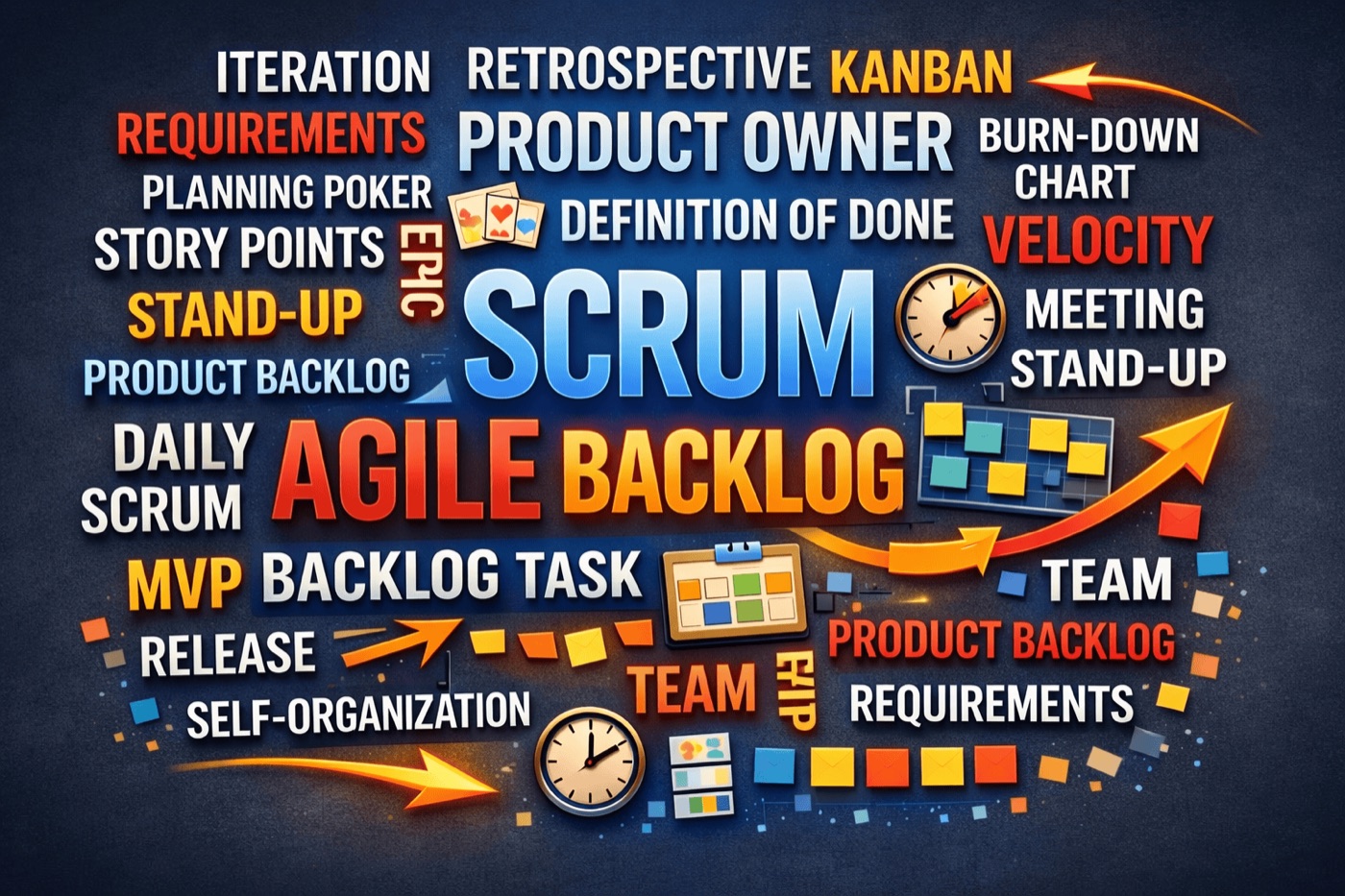 Agile & Scrum – Iteration, Sprint, Backlog, Retrospective, Kanban, Velocity